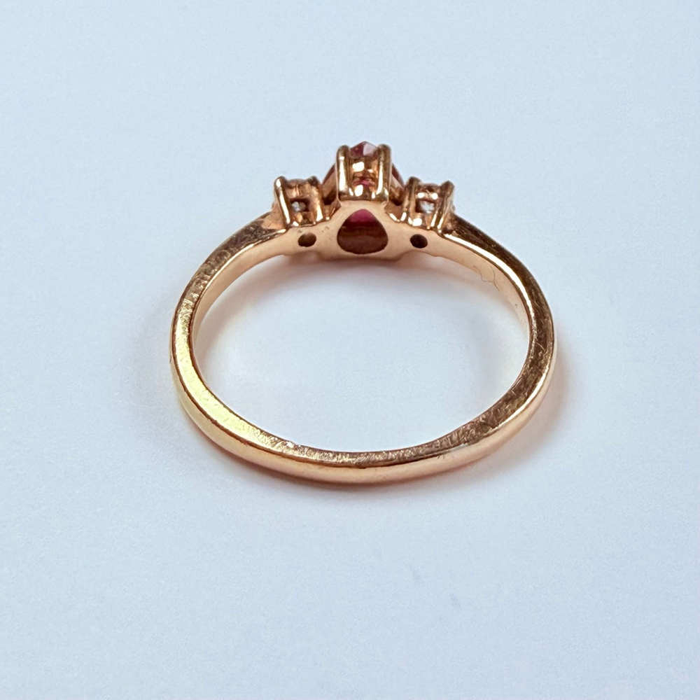 14K Solid Yellow Gold Red Genuine Ruby Heart & Diamond Vintage Ring - Picture 6 of 10